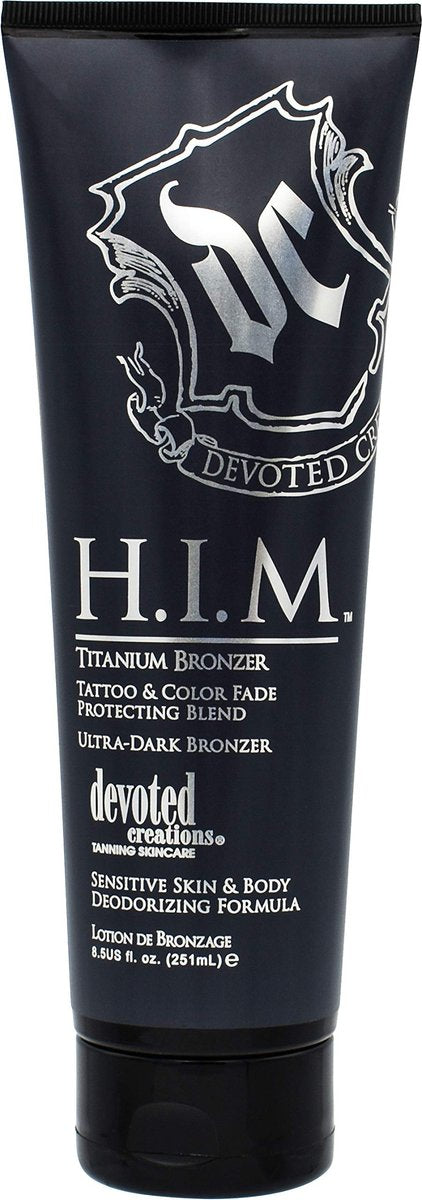 Devoted Creations H.I.M. TITANIUM Bronzer - 8.5 oz. - Extreme Dark Tanning Lotion with Titanium Dioxide & Intensifier Blend Avelisse