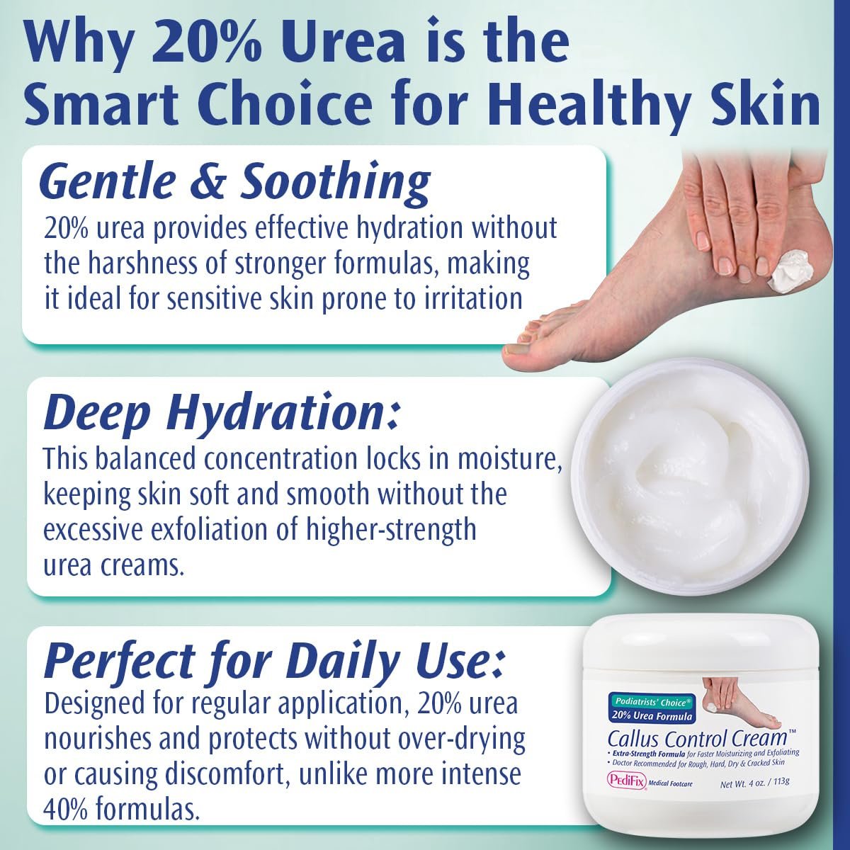 Pedifix Podiatrists' Choice 20% Urea Callus Control Extra Strength Foot Cream - 4 oz - Professional Treatment for Dry, Cracked Feet & Callus Relief Avelisse