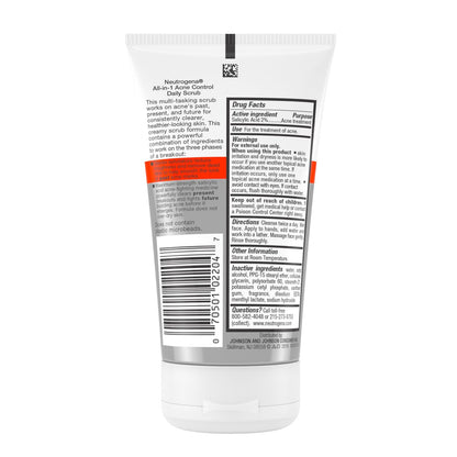 Neutrogena All-In-1 Acne Control Daily Face Scrub - Exfoliating Acne Treatment with 2% Salicylic Acid, 4.2 fl. oz (Pack of 3) Avelisse