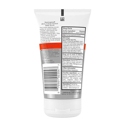 Neutrogena All-In-1 Acne Control Daily Face Scrub - Exfoliating Acne Treatment with 2% Salicylic Acid, 4.2 fl. oz (Pack of 3) Avelisse