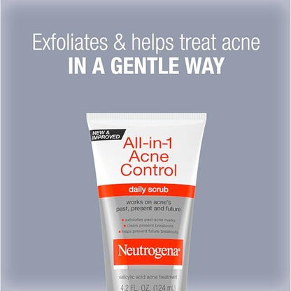 Neutrogena All-In-1 Acne Control Daily Face Scrub - Exfoliating Acne Treatment with 2% Salicylic Acid, 4.2 fl. oz (Pack of 3) Avelisse