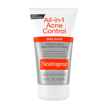 Neutrogena All-In-1 Acne Control Daily Face Scrub - Exfoliating Acne Treatment with 2% Salicylic Acid, 4.2 fl. oz (Pack of 3) Avelisse