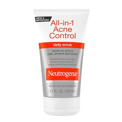 Neutrogena All-In-1 Acne Control Daily Face Scrub - Exfoliating Acne Treatment with 2% Salicylic Acid, 4.2 fl. oz (Pack of 3) Avelisse
