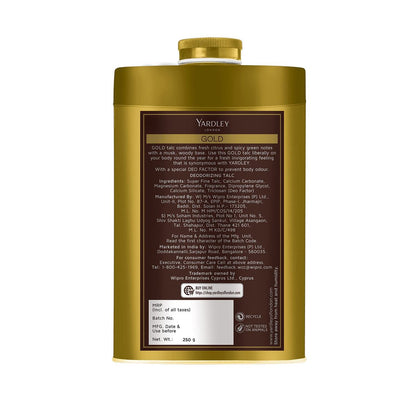 Yardley London Gold Perfumed Talc 250g - Classic Fragrance Talcum Powder
