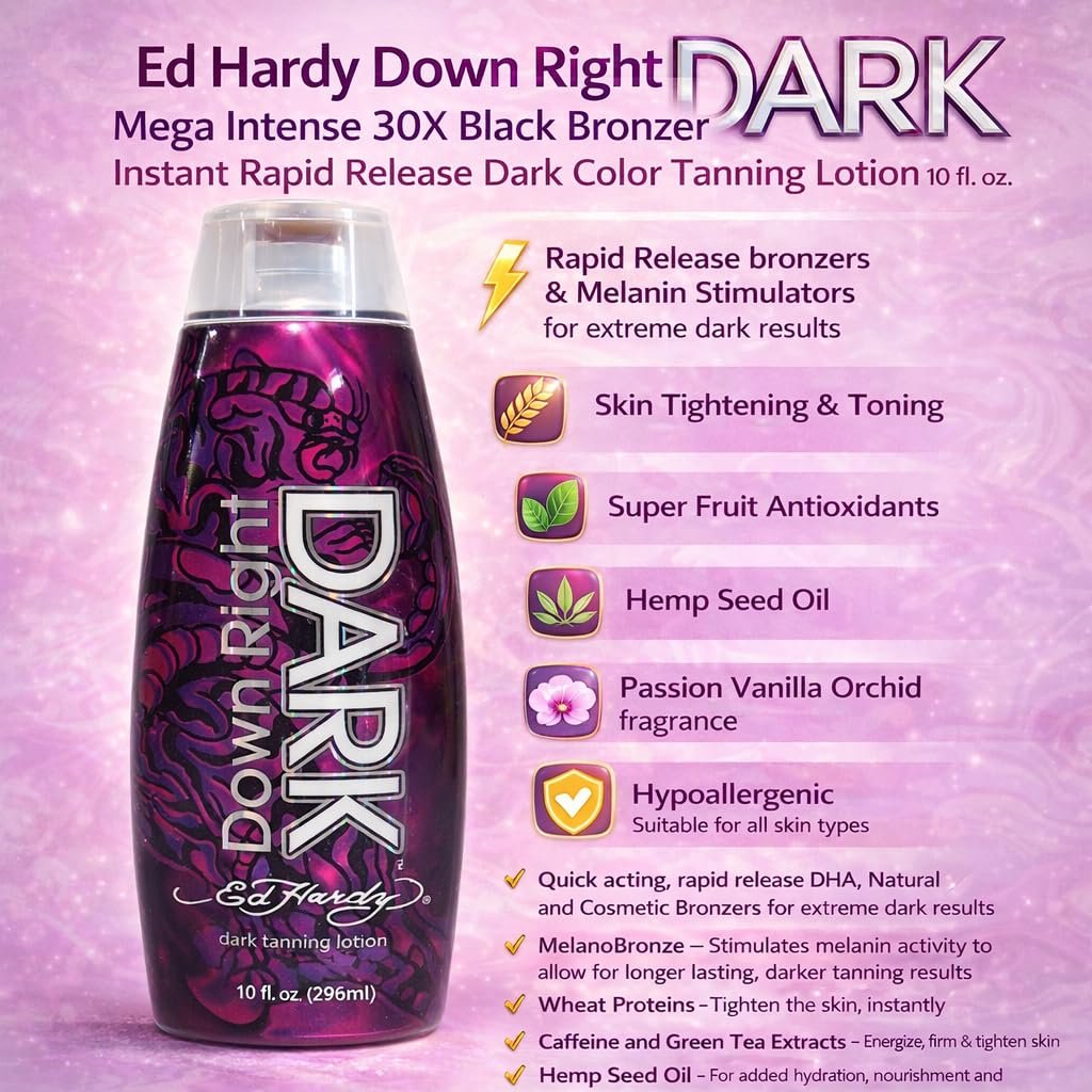 Ed Hardy Down Right Dark Intense Black Bronzer - 10 oz | Deep, Long-Lasting Self-Tanner Avelisse