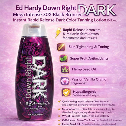 Ed Hardy Down Right Dark Intense Black Bronzer - 10 oz | Deep, Long-Lasting Self-Tanner Avelisse