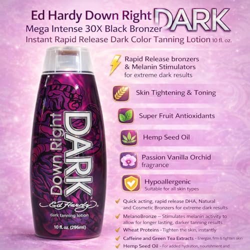 Ed Hardy Down Right Dark Intense Black Bronzer - 10 oz | Deep, Long-Lasting Self-Tanner Avelisse