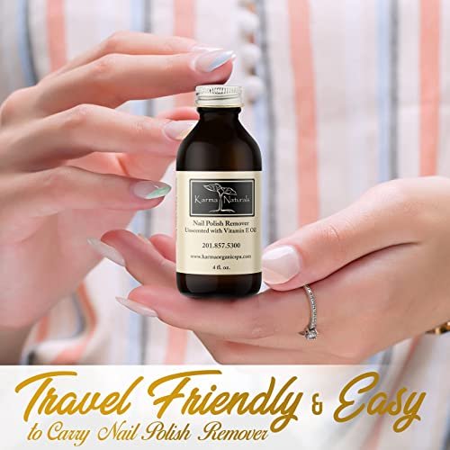 Karma Organic Natural Nail Polish Remover Unscented with Vitamin E Oil - Non Toxic, Vegan, Cruelty Free, Acetone Free – Nails Strengthener for Fingernails – 4 fl. Oz. Avelisse