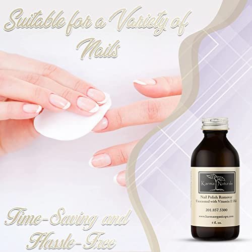 Karma Organic Natural Nail Polish Remover Unscented with Vitamin E Oil - Non Toxic, Vegan, Cruelty Free, Acetone Free – Nails Strengthener for Fingernails – 4 fl. Oz. Avelisse