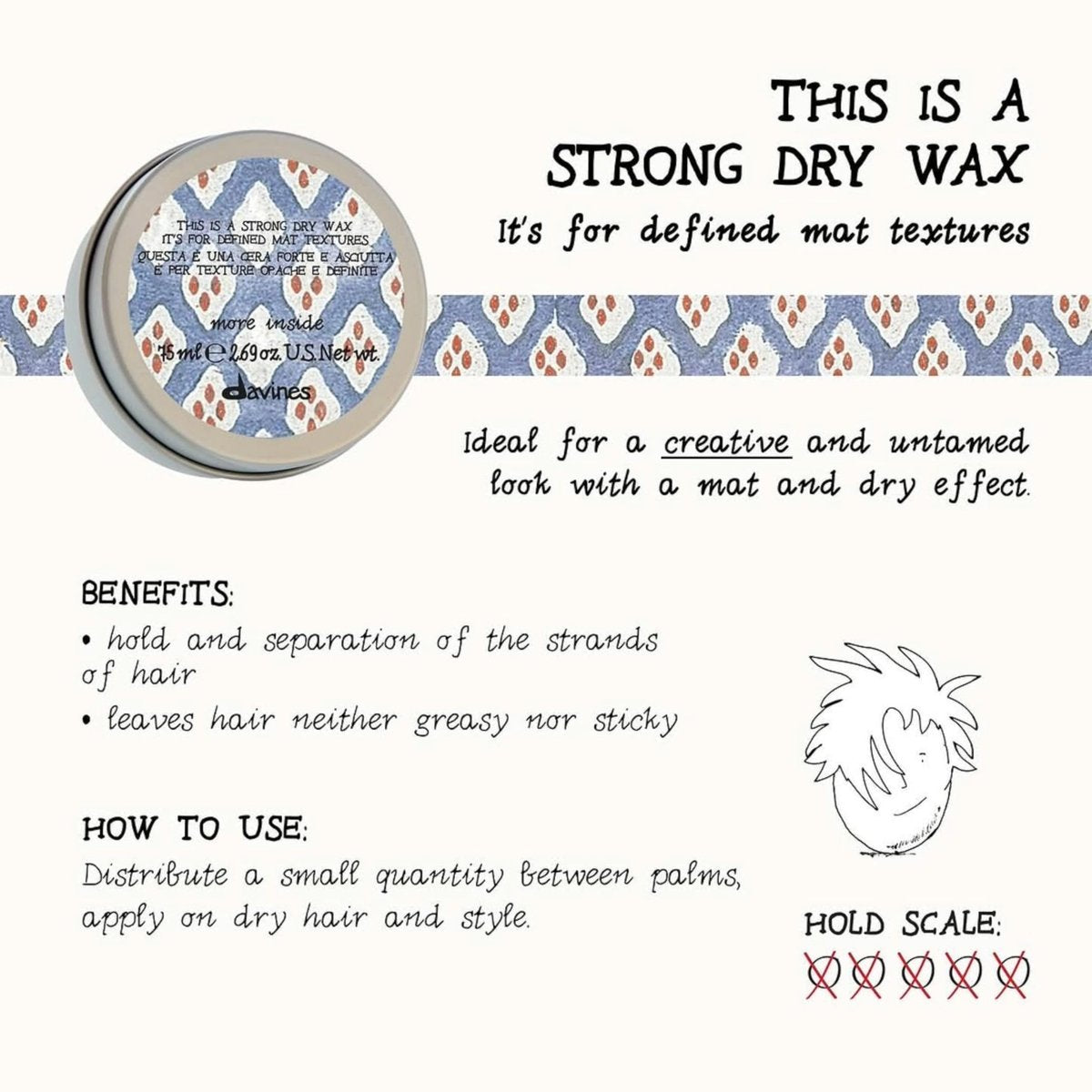 Davines This Is A Strong Dry Wax - Strong Hold Matte Texture for Definition & Separation, 2.54 Fl Oz Avelisse