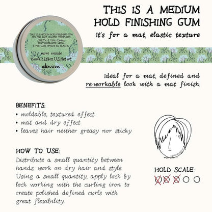 Davines This Is A Medium Hold Finishing Gum - Dry Paste for Defined Styles, Matte Finish, Workable & Remoldable, 2.54 Fl Oz Avelisse