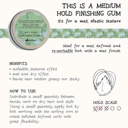 Davines This Is A Medium Hold Finishing Gum - Dry Paste for Defined Styles, Matte Finish, Workable & Remoldable, 2.54 Fl Oz Avelisse