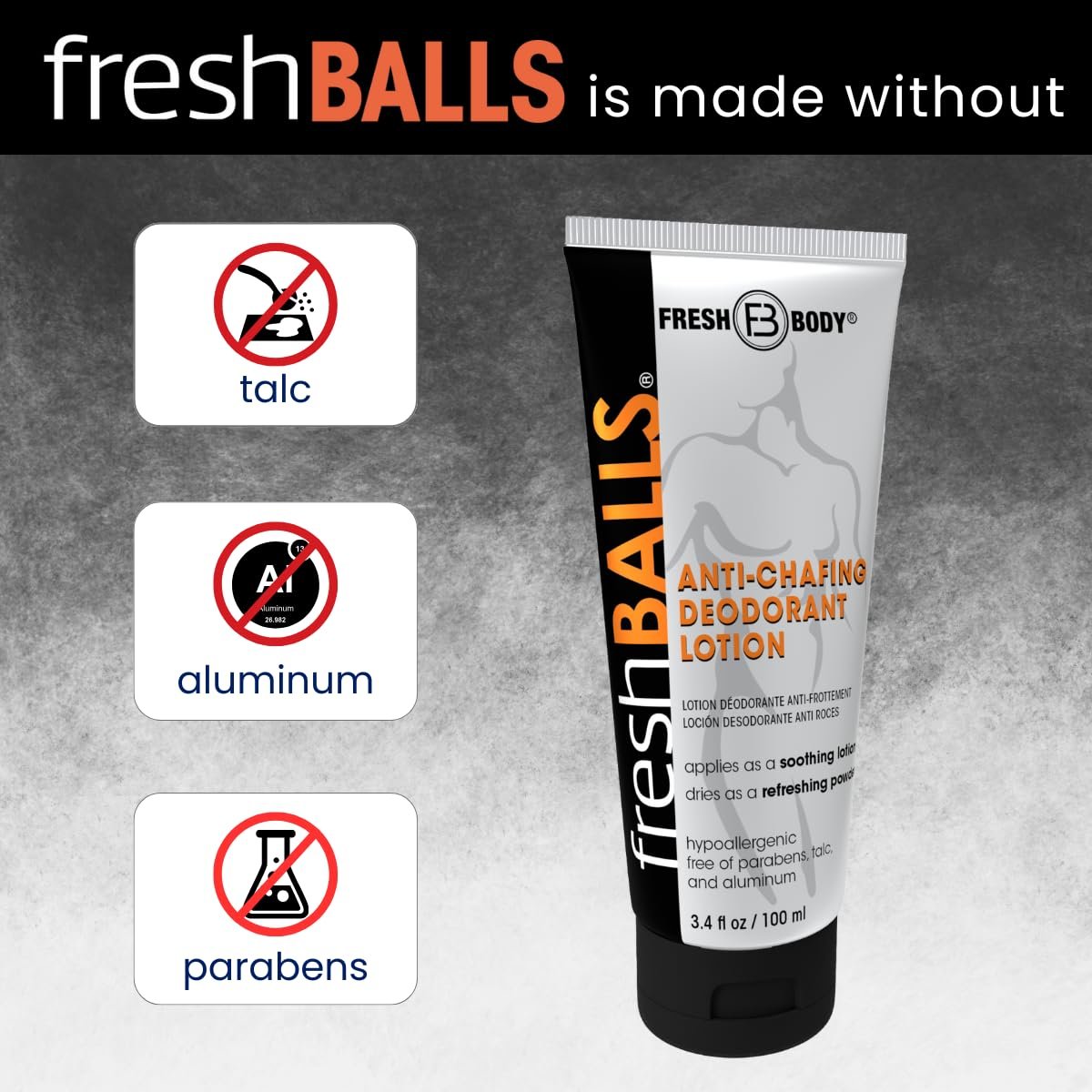 Fresh BALLS Lotion – Anti-Chafing Men's Soothing Cream to Powder Deodorant & Hygiene for Groin Area, 3.4 fl oz (Pack of 3) Avelisse