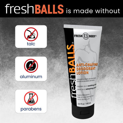 Fresh BALLS Lotion – Anti-Chafing Men's Soothing Cream to Powder Deodorant & Hygiene for Groin Area, 3.4 fl oz (Pack of 3) Avelisse