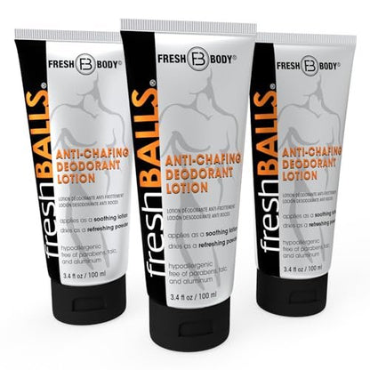 Fresh BALLS Lotion – Anti-Chafing Men's Soothing Cream to Powder Deodorant & Hygiene for Groin Area, 3.4 fl oz (Pack of 3) Avelisse