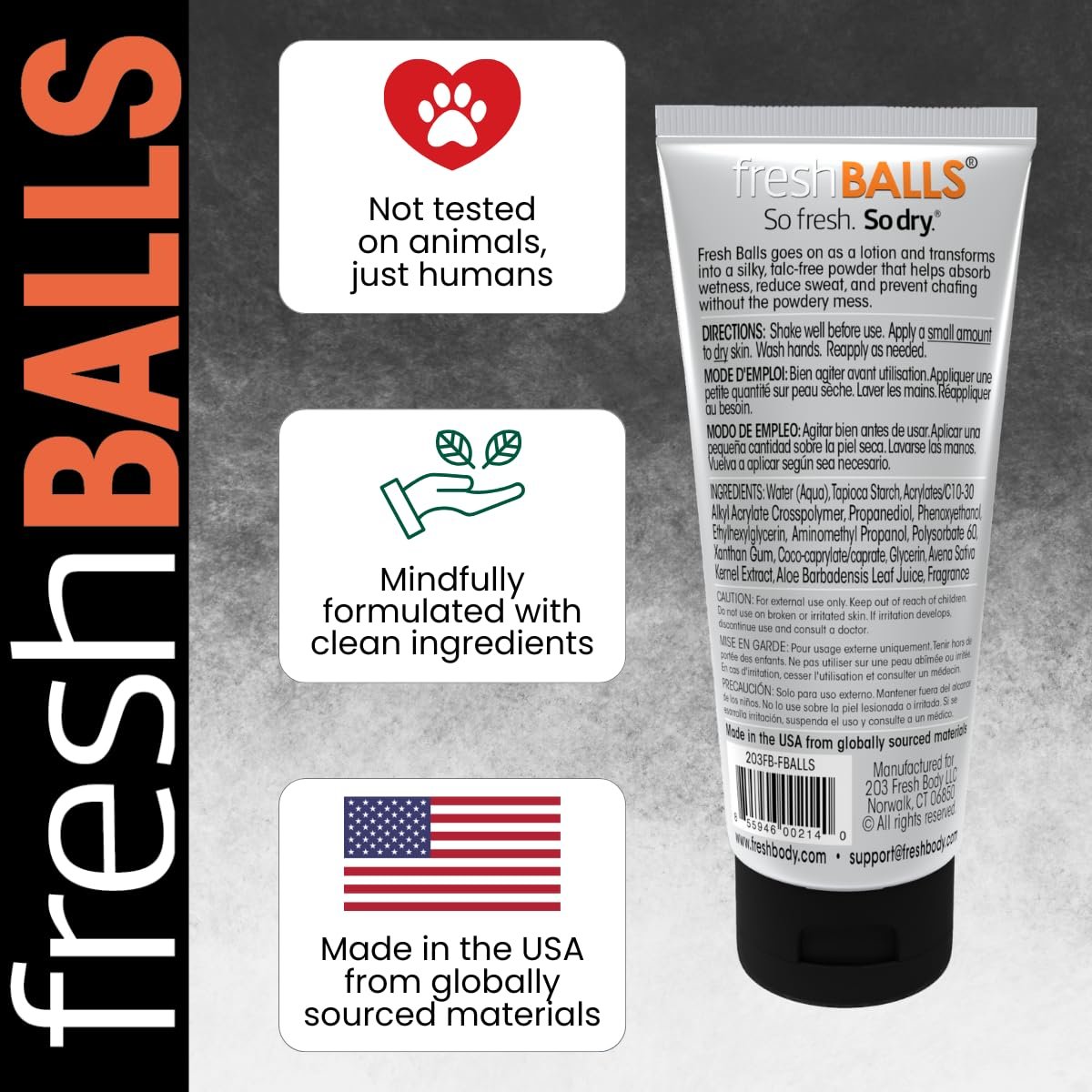 Fresh BALLS Lotion – Anti-Chafing Men's Soothing Cream to Powder Deodorant & Hygiene for Groin Area, 3.4 fl oz (Pack of 3) Avelisse
