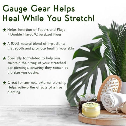 Gauge Gear Ear Stretching Balm – All Natural Moisturizing Salve with Jojoba Oil for Piercing Aftercare & Stretched Skin (10 ml / 0.34 fl oz) Avelisse