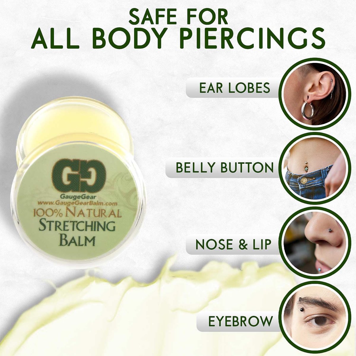 Gauge Gear Ear Stretching Balm – All Natural Moisturizing Salve with Jojoba Oil for Piercing Aftercare & Stretched Skin (10 ml / 0.34 fl oz) Avelisse