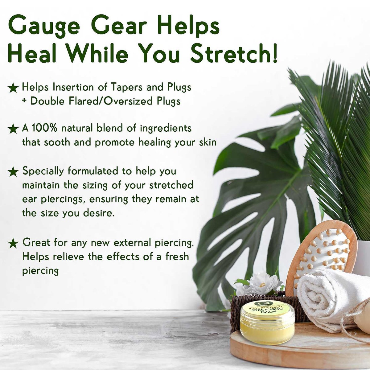 Gauge Gear Ear Stretching Balm – All Natural Moisturizing Salve with Jojoba Oil for Piercing Aftercare & Stretched Skin (10 ml / 0.34 fl oz) Avelisse