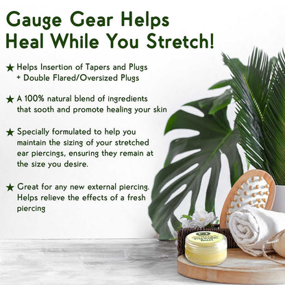 Gauge Gear Ear Stretching Balm – All Natural Moisturizing Salve with Jojoba Oil for Piercing Aftercare & Stretched Skin (10 ml / 0.34 fl oz) Avelisse