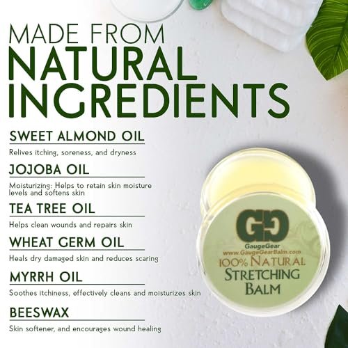 Gauge Gear Ear Stretching Balm – All Natural Moisturizing Salve with Jojoba Oil for Piercing Aftercare & Stretched Skin (10 ml / 0.34 fl oz) Avelisse
