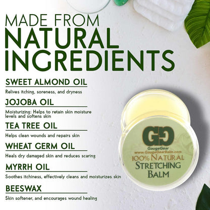 Gauge Gear Ear Stretching Balm – All Natural Moisturizing Salve with Jojoba Oil for Piercing Aftercare & Stretched Skin (10 ml / 0.34 fl oz) Avelisse