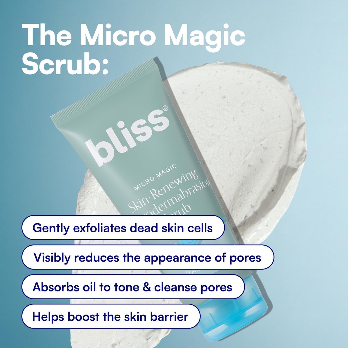 Bliss Micro Magic Skin-Renewing Microdermabrasion Scrub – Smoothing Volcanic Pumice & Purifying Kaolin Clay – Tightens Pores & Brightens Skin – 3.4 fl oz Avelisse