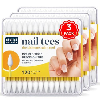 Fran Wilson Nail Tees Cotton Tips 120 Count (3 Pack) – Multi-Purpose Double-Sided Swabs with Pointed Ends for Precise At-Home Manicure & Pedicure Avelisse
