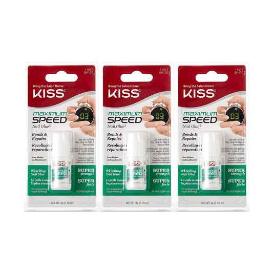 Kiss Maximum Speed Nail Glue (3 Pack) - Strong & Fast-Drying Cyanoacrylate Adhesive for Nail Art and Repairs