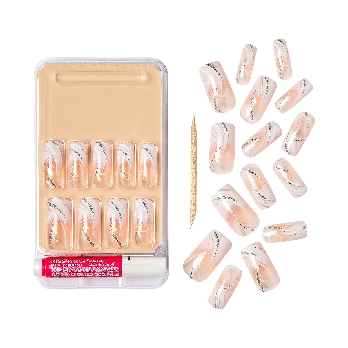 Goldfinger Gel Glam Design Nails - 3 Pack (24 Count) Press On Nails in Gold & Pink Avelisse