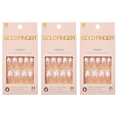 Goldfinger Gel Glam Design Nails - 3 Pack (24 Count) Press On Nails in Gold & Pink Avelisse