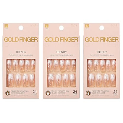 Goldfinger Gel Glam Design Nails - 3 Pack (24 Count) Press On Nails in Gold & Pink Avelisse