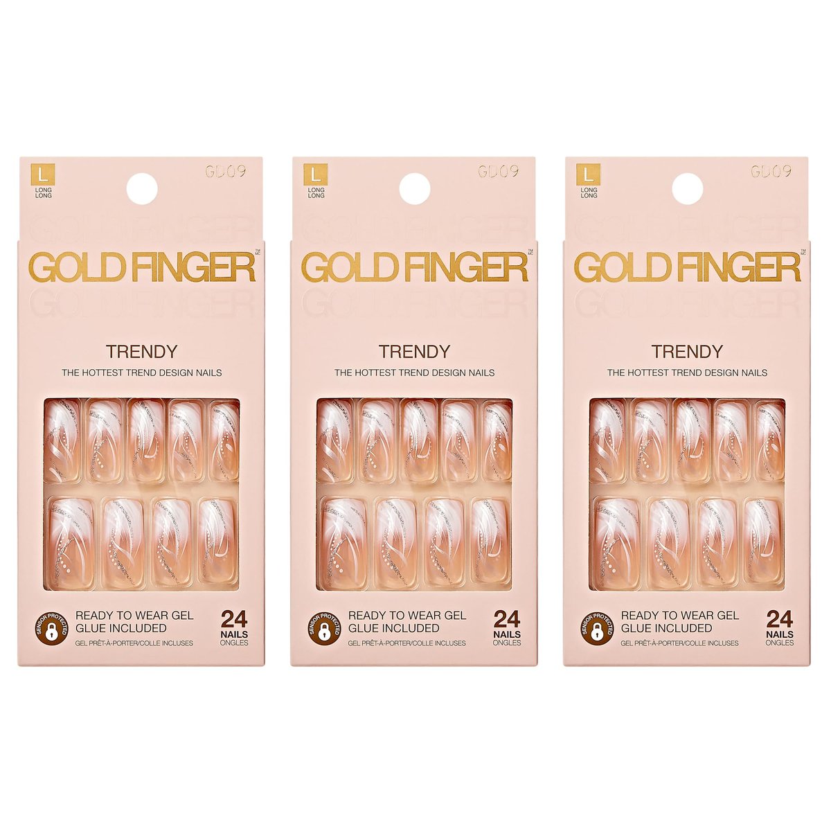 Goldfinger Gel Glam Design Nails - 3 Pack (24 Count) Press On Nails in Gold & Pink Avelisse