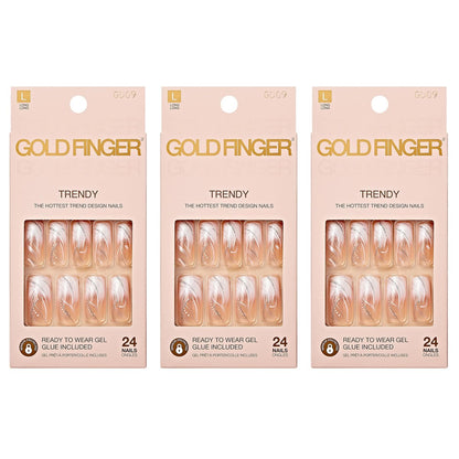 Goldfinger Gel Glam Design Nails - 3 Pack (24 Count) Press On Nails in Gold & Pink Avelisse