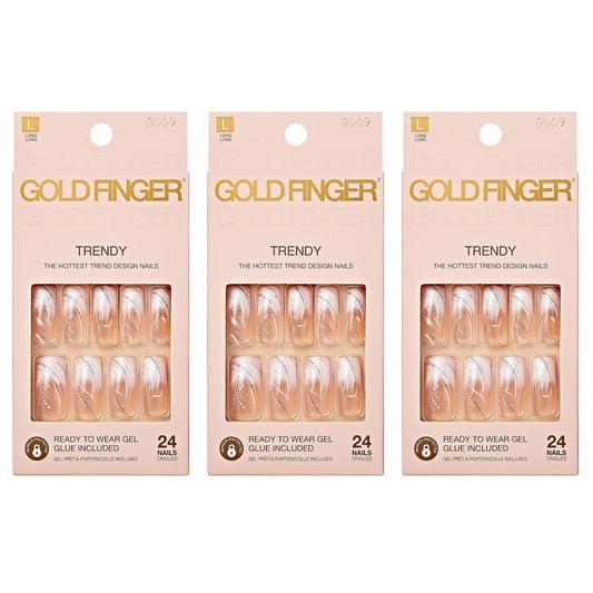 Goldfinger Gel Glam Design Nails - 3 Pack (24 Count) Press On Nails in Gold & Pink Avelisse