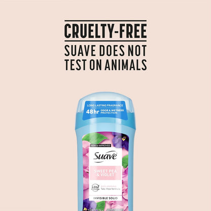 Suave Antiperspirant Deodorant for Women, Sweet Pea & Violet Invisible Solid, 3-Pack (2.6 oz each), Talc-Free Avelisse