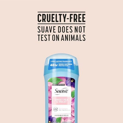 Suave Antiperspirant Deodorant for Women, Sweet Pea & Violet Invisible Solid, 3-Pack (2.6 oz each), Talc-Free Avelisse