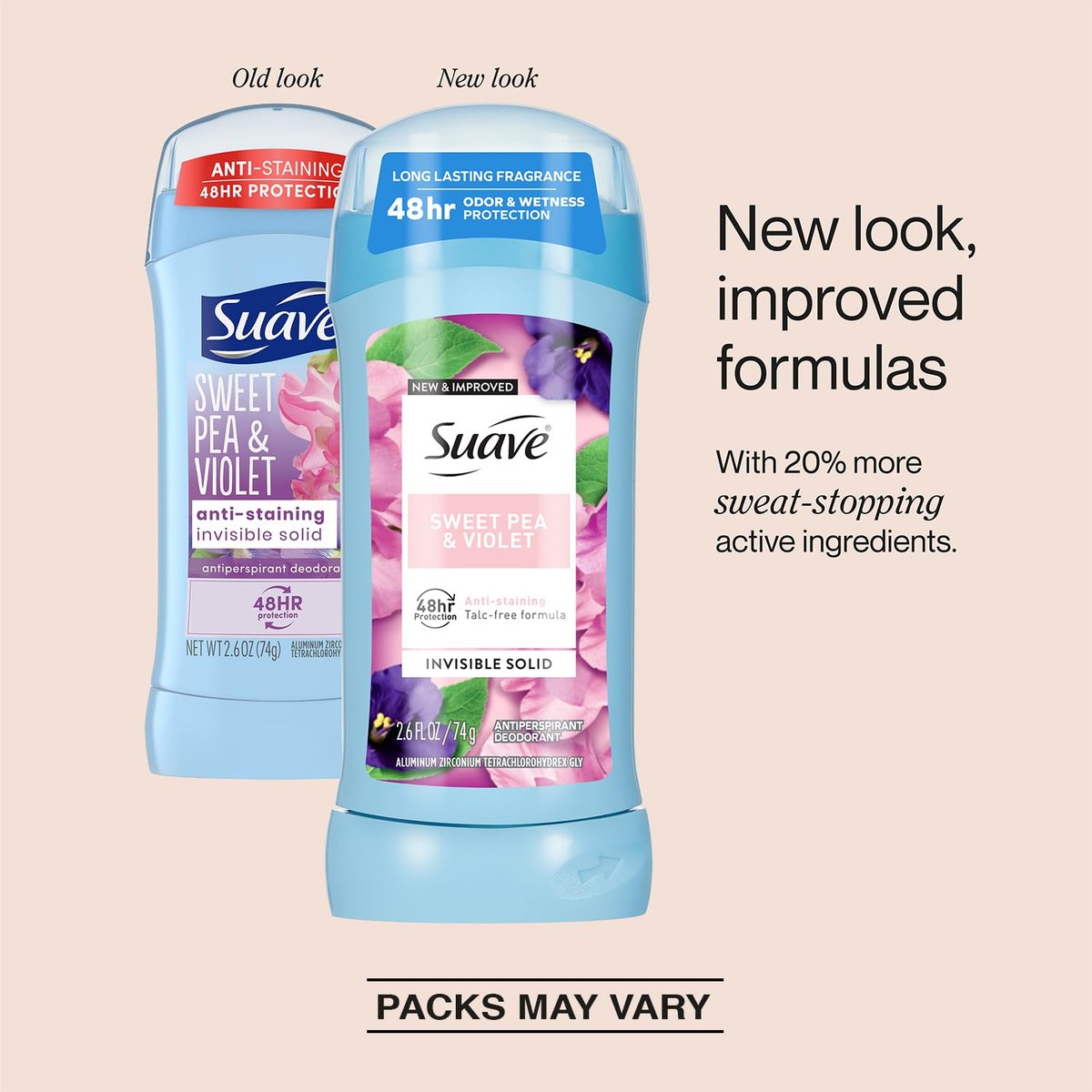 Suave Antiperspirant Deodorant for Women, Sweet Pea & Violet Invisible Solid, 3-Pack (2.6 oz each), Talc-Free Avelisse