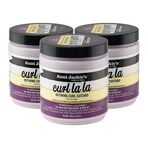Aunt Jackie's Curl La La Defining Custard for Curls, Coils & Waves - Enriched with Shea Butter and Olive Oil, 15 oz, 3 Pack Avelisse