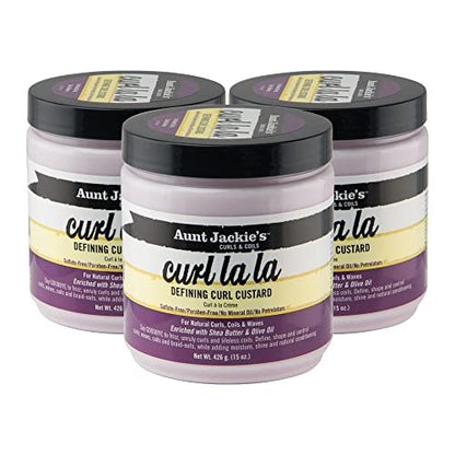 Aunt Jackie's Curl La La Defining Custard for Curls, Coils & Waves - Enriched with Shea Butter and Olive Oil, 15 oz, 3 Pack Avelisse