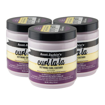 Aunt Jackie's Curl La La Defining Custard for Curls, Coils & Waves - Enriched with Shea Butter and Olive Oil, 15 oz, 3 Pack Avelisse
