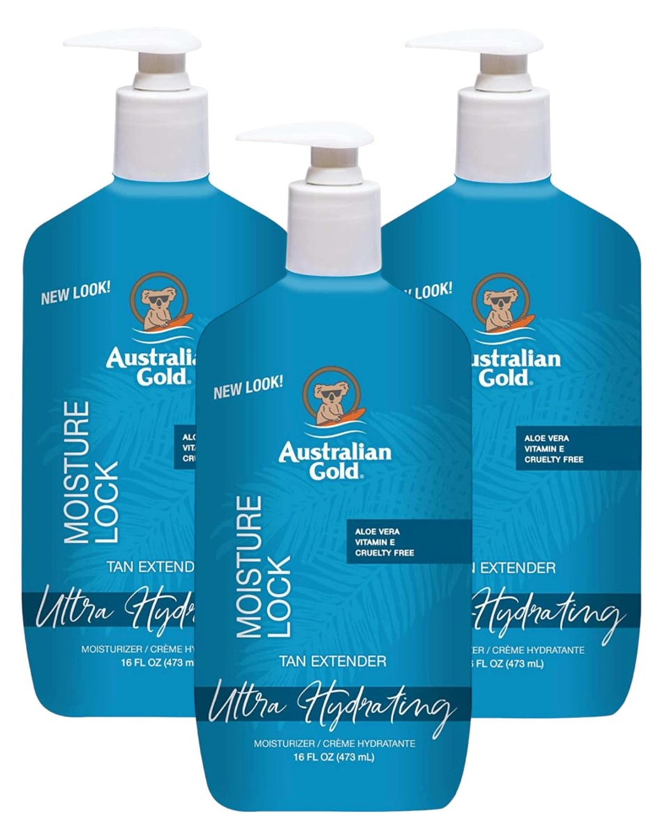 Australian Gold Moist Lock Tan Extender 16 oz Pump (Pack of 3) – After Sun Lotion for Long-Lasting Color Avelisse