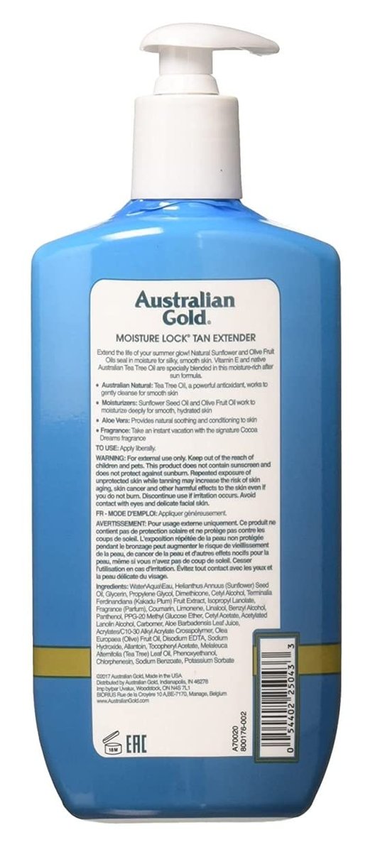 Australian Gold Moist Lock Tan Extender 16 oz Pump (Pack of 3) – After Sun Lotion for Long-Lasting Color Avelisse