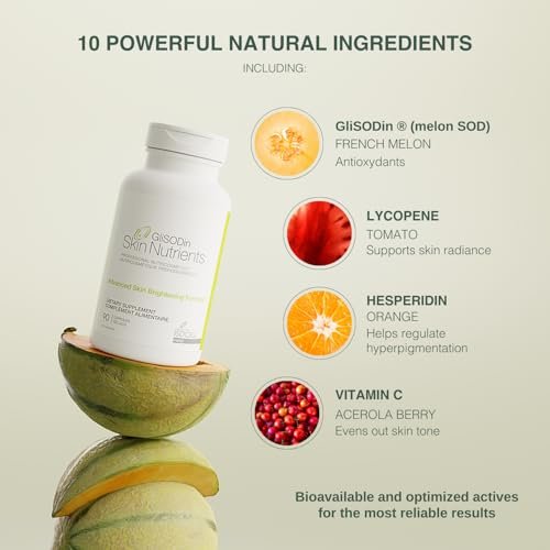Glisodin Skin Nutrients Advanced Skin Brightening Formula – Brighter, Clearer, Firmer Complexion – Reduces Blemishes – 90 Capsules Avelisse