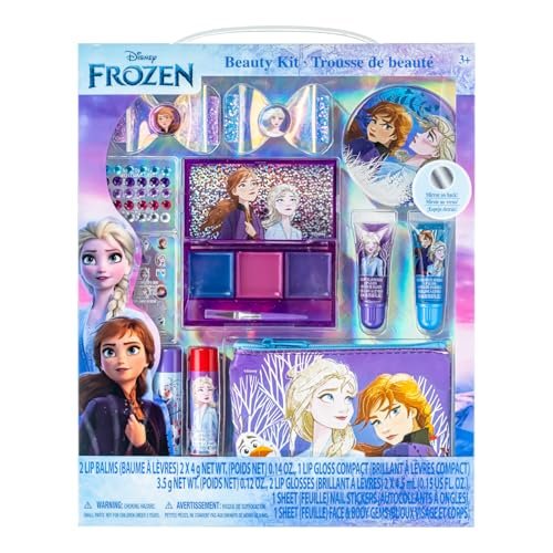 Disney Frozen Super Sparkly Cosmetic Beauty Makeup Set for Girls - 29 Piece Kit with Lip Gloss, Nail Stickers, Lip Balm, and More by Townley Girl Avelisse