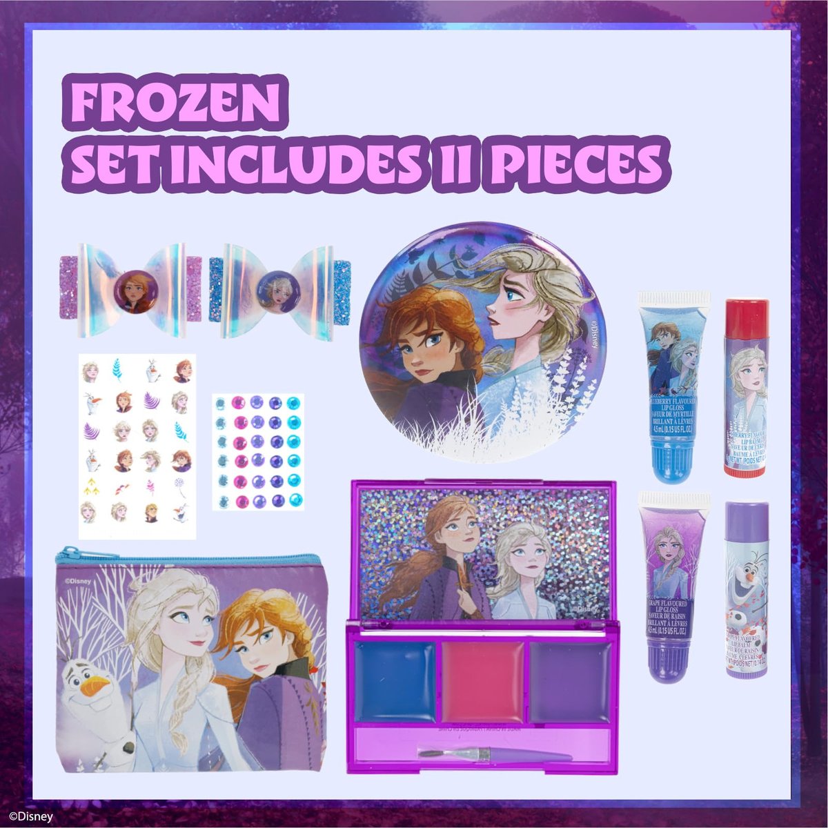Disney Frozen Super Sparkly Cosmetic Beauty Makeup Set for Girls - 29 Piece Kit with Lip Gloss, Nail Stickers, Lip Balm, and More by Townley Girl Avelisse