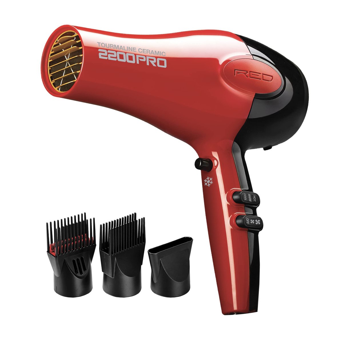 RED by Kiss Tourmaline Ceramic 2200W Professional Hair Dryer - Frizz-Free, 6 Heat Settings, Includes Extra Combs Avelisse