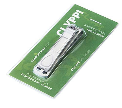 CLYPPI Stainless Steel Nail Clippers with Swing Out Cleaner and File – Precision Fingernail and Toenail Clippers, Wide Easy Press Lever, Silver, 1 Count Avelisse