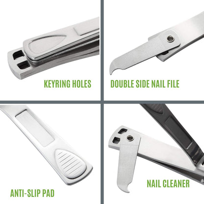 CLYPPI Stainless Steel Nail Clippers with Swing Out Cleaner and File – Precision Fingernail and Toenail Clippers, Wide Easy Press Lever, Silver, 1 Count Avelisse
