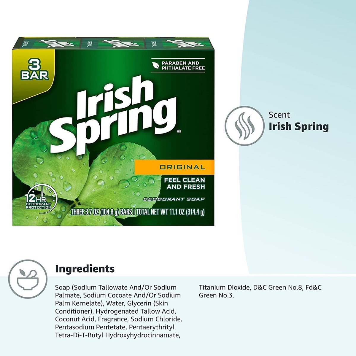 Irish Spring Original Deodorant Soap, 3 Bars, 2 Pack (6 Total Bars) - 22.2 oz Avelisse